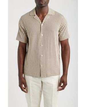 Reiss Griff Stripe Camp Shirt - Natural