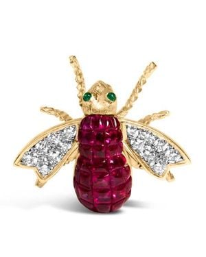 Haus of Brilliance 18K 3/8 Cttw Diamond And 6 3/4 Cttw Ruby Bumblebee Brooch Pin - Yellow