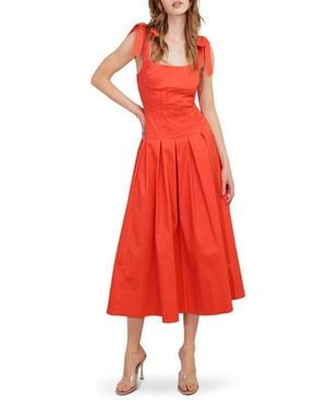 FREEMARKET Tie Strap Stretch Cotton Midi Dress - Red