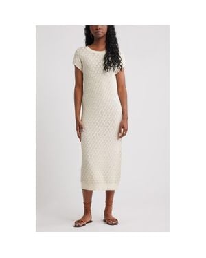 Treasure & Bond Pointelle Midi Sweater Dress - White