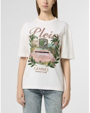 Philipp Plein Washed Fit T-Shirt Cannes Tennis Club - Natural