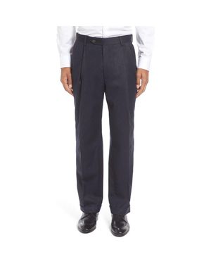 Berle Lightweight Flannel Pleated Classic Fit Dress Pants - Blue