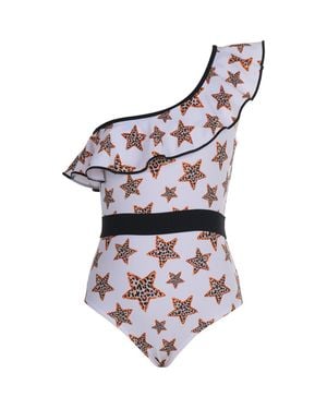 NESSI BYRD One-Shoulder Starry Safari Belted One-Piece Swimsuit - Purple