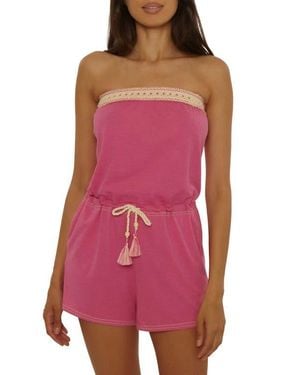 Lucky Brand Laguna Tie Waist Strapless Cover-Up Romper - Red