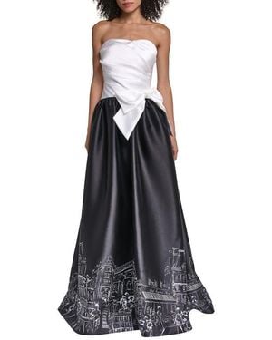 KARL LAGERFELD Paris Graphic Strapless Satin Gown - Blue