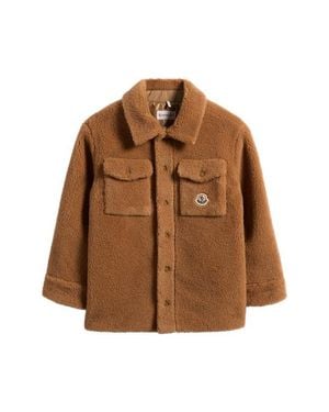 Moncler Kids' High Pile Fleece Snap-Up Shirt Jacket - Brown
