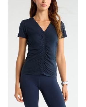 Zella Ruched V-Neck T-Shirt - Blue