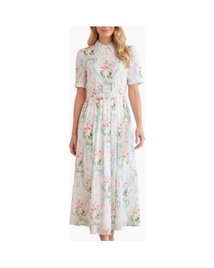 Needle & Thread Floral Ribbon Cotton Short Sleeve Dress - White