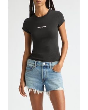 Alexander Wang Logo Print Fitted Stretch Cotton T-Shirt - Black