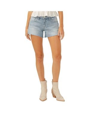 Silver Jeans Co. Curvy Raw Hem Mid Rise Denim Boyfriend Shorts - Blue