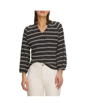 NIC+ZOE Jacquard Stripe Knit Cotton Top - Black