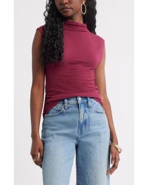 Treasure & Bond Crinkle Mock Neck Top - Red