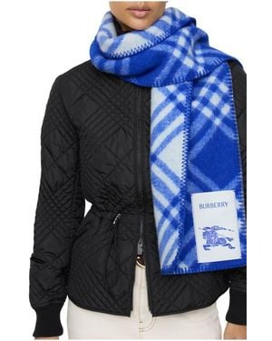 Burberry Check Wool Scarf - Blue