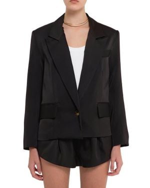 Grey Lab One-Button Satin Blazer - Black
