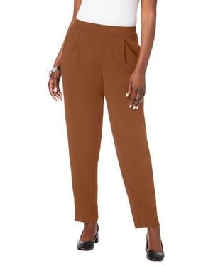 Jessica London Stretch Knit Crepe Straight Leg Pants - Brown