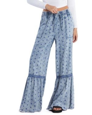 Billy T Drawstring Waist Tiered Denim Pants - Blue