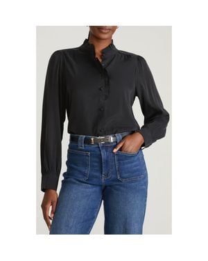 UNIVERSAL STANDARD Endora Ruffle Trim Button-Up Shirt - Black
