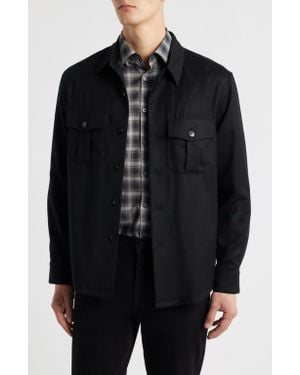 Canali Regular Fit Wool Flannel Overshirt - Black