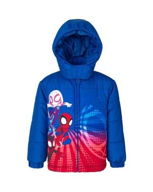 Marvel Spider- Hooded Zip-Up Puffer Jacket - Blue