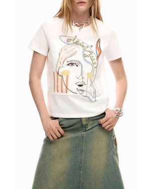 Desigual Abstract Cotton Graphic T-Shirt - Natural