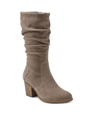 Earth Vine Narrow Calf Block Heel Boots - Brown