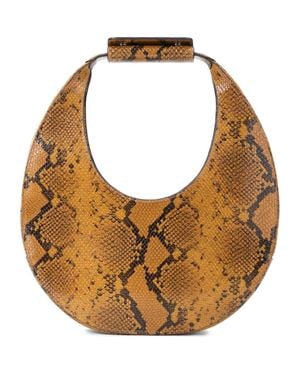 STAUD Moon Snakeskin Embossed Leather Top Handle Tote - Brown