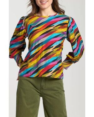 Apny Floral Print Cotton Slub Top - Yellow