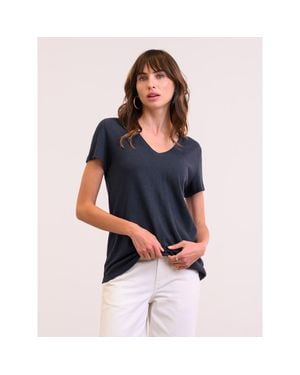 Celtic & Co. Relaxed V-Neck Linen Blend T-Shirt - Blue