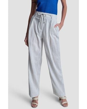 DKNY Stripe Linen Blend Drawstring Pants - Blue