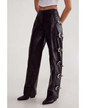 Nasty Gal Faux Leather Buckle Detail Pants - Blue