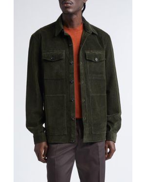 Isaia Stretch Cotton Corduroy Overshirt - Black