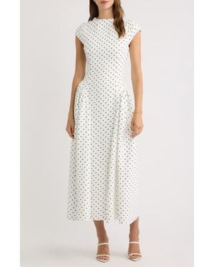 Odd Muse Dot Gathered Midi Dress - White