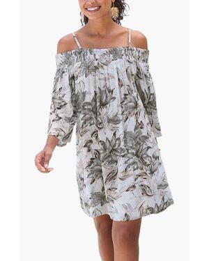 Lascana Off Shoulder Patterned Dress - Gray