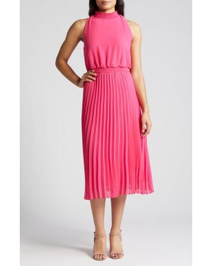 Sam Edelman Smocked Plissé Midi Dress - Pink