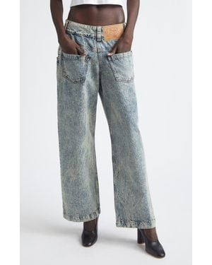 VAQUERA Acid Wash Backwards Wide Leg Jeans - Blue