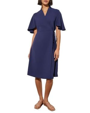 Ming Wang Butterfly Sleeve Crêpe De Chine Wrap Dress - Blue