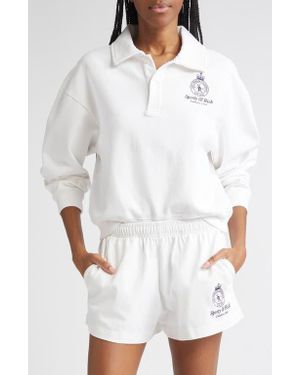 Sporty & Rich Crown Country Embroidered Long Sleeve Polo - White