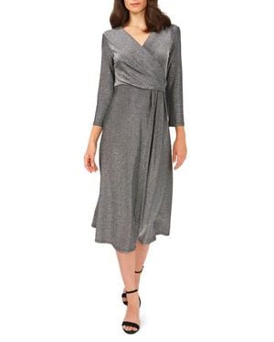 Chaus Three-quarter Sleeve Faux Wrap Midi Dress - Gray