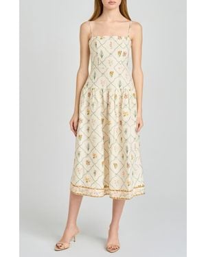 Wayf Juliet Print Linen Blend Midi Sundress - Natural