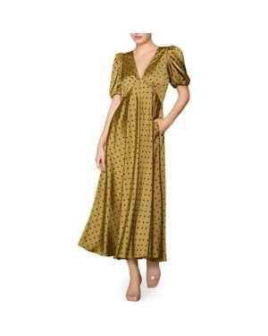 MELLODAY Polka Dot Satin Maxi Dress - Green