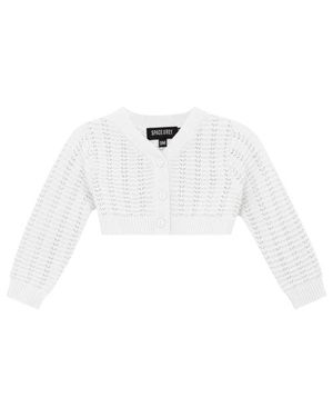 Space Grey Pointelle Knit Cropped Cardigan - White
