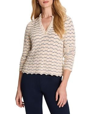 NIC+ZOE Scalloped Tuck Stitch Cotton Crop Sweater - Blue