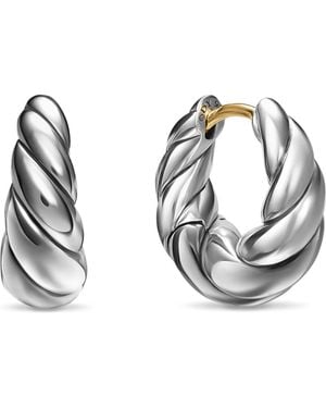 David Yurman Sculpted Cable Tapered Hoop Earrings - Metallic