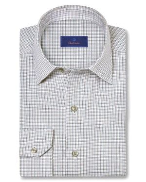 David Donahue Cotton & Cashmere Micro Check Sport Shirt - Blue
