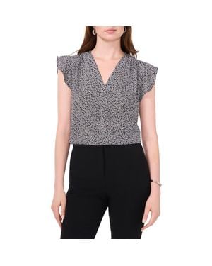 Chaus Print Flutter Sleeve Blouse - Black