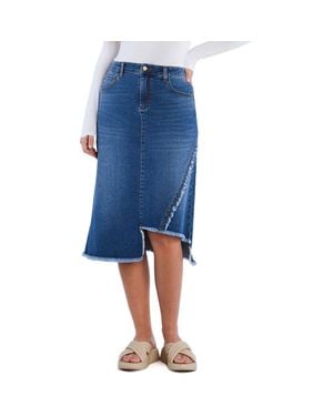 Wash Lab Denim Fray Two Step Denim Skirt - Blue