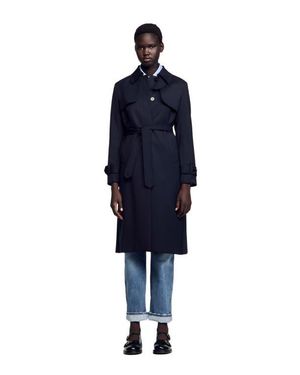 Sandro Trench Coat With Pleated Inset - Blue