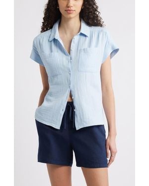 Caslon Cotton Gauze Button-Up Shirt - Blue