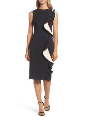 Maria Bianca Nero Colorblock Ruffle Sheath Dress - Black