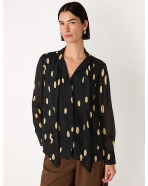 Whistles Oval Spot Frill Blouse - Black
